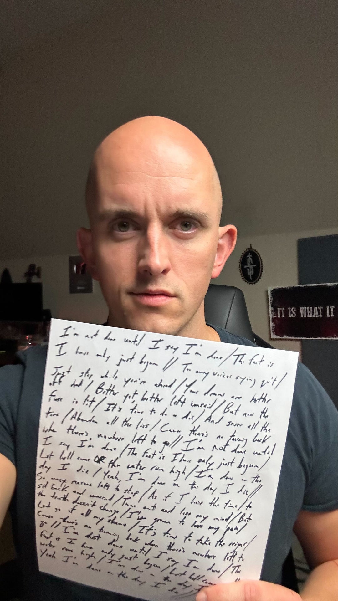 "I'm Not Done" Signed Handwritten Lyric Sheet